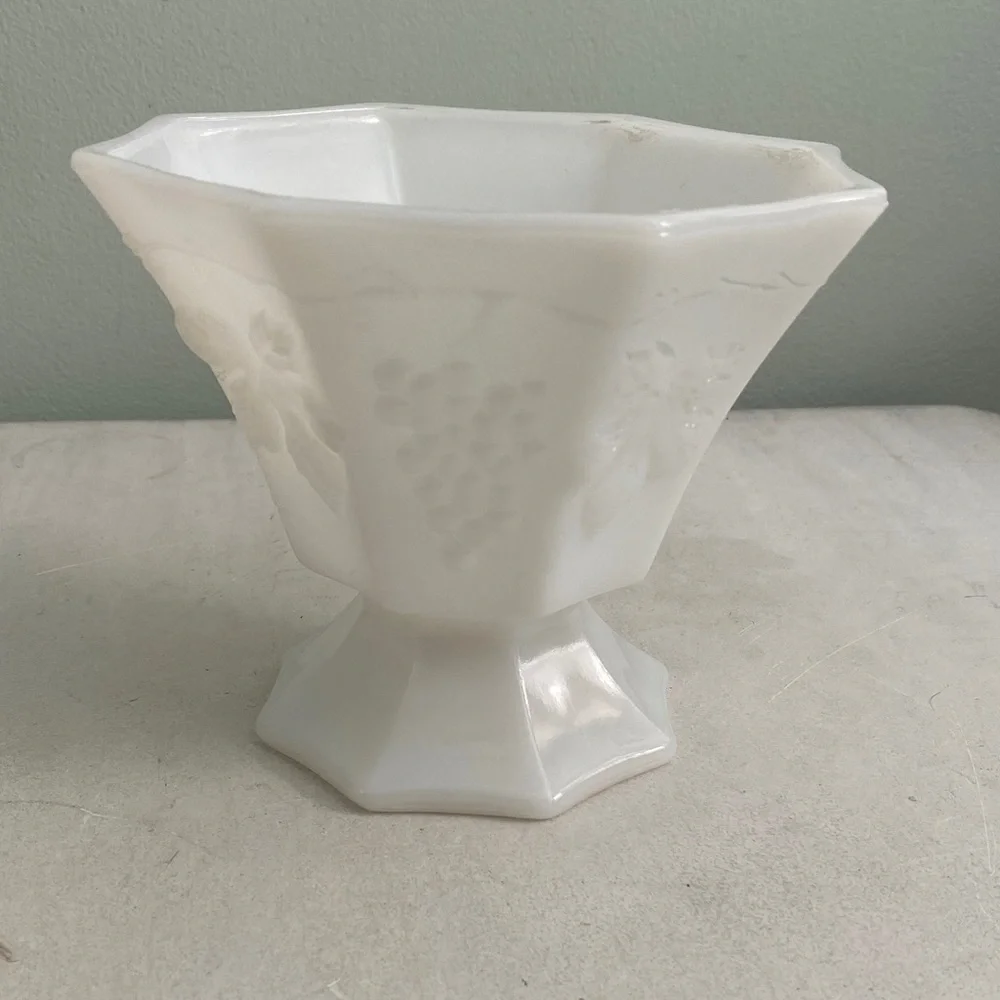 Vintage Milk glass White Octagonal Decorative Vase